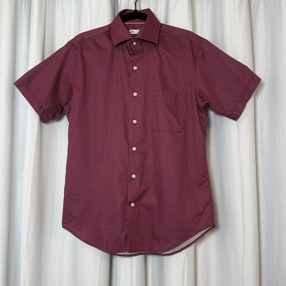 Peter Millar Microprint Cotton Short Sleeve Button Down Shirt Medium